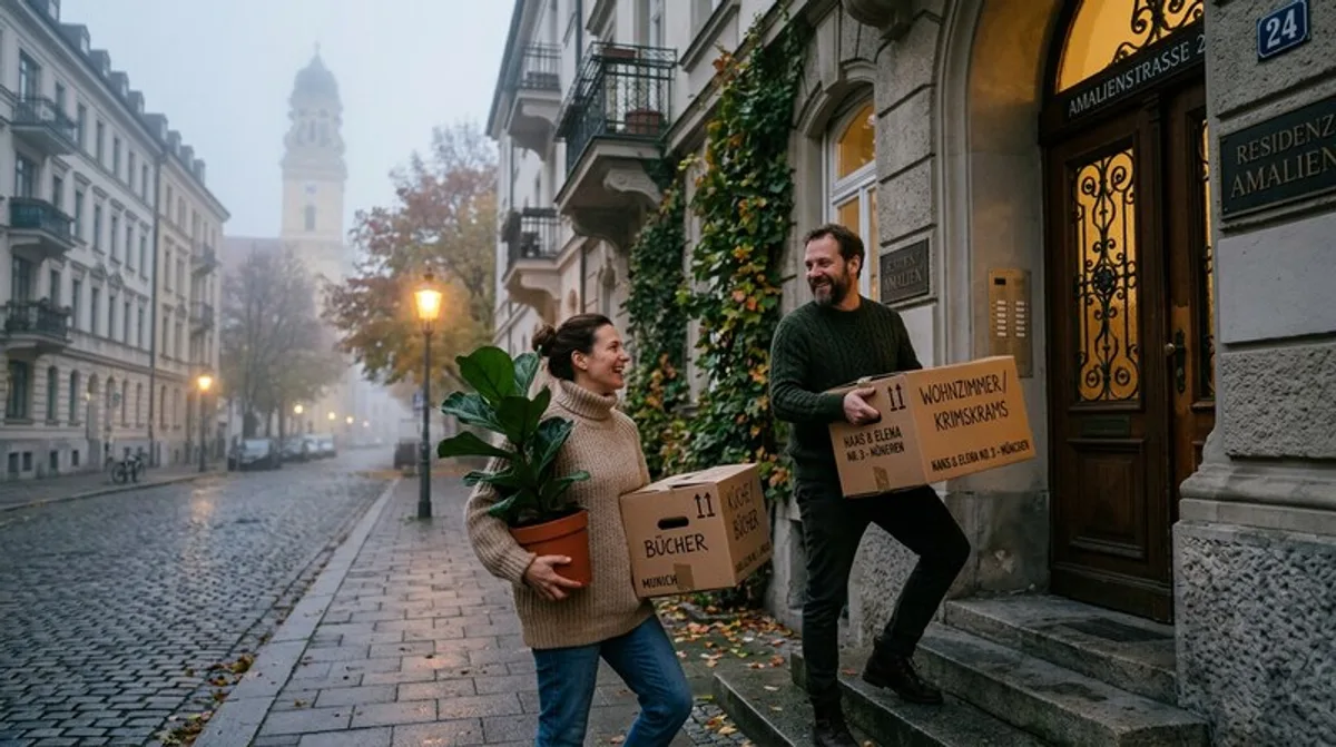 Junges Paar zieht glücklich in neue Wohnung ein